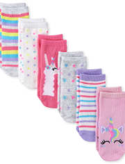 Toddler Girls Rainbow Unicorn Midi Socks 6-Pack