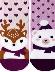 Girls Winter Critter Crew Socks 6-Pack