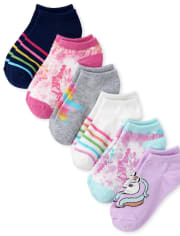 Calcetines tobilleros con diseño de unicornio y arcoíris para niñas, paquete de 6