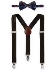 Boys Plaid Bow Tie And Suspenders Set