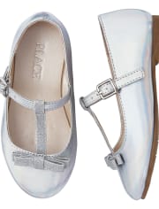 Toddler Girls Metallic Glitter T Strap Ballet Flats