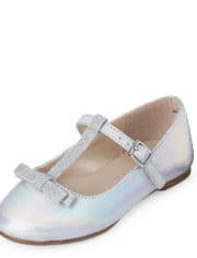 Toddler Girls Metallic Glitter T Strap Ballet Flats