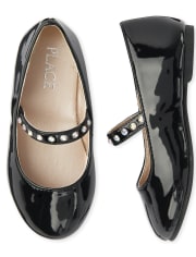 Toddler Girls Jeweled Faux Patent Leather Ballet Flats