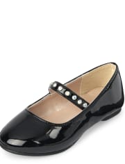 Toddler Girls Jeweled Faux Patent Leather Ballet Flats