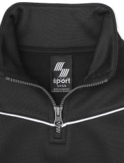 Boys Active Mesh Striped Half Zip Mock Neck Pullover