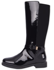 Girls Bow Faux Patent Leather Tall Boots