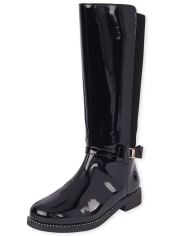 Girls Bow Faux Patent Leather Tall Boots