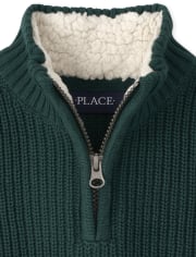 Suéter de sherpa con media cremallera y cuello simulado para niños pequeños