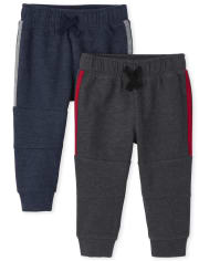 Baby And Toddler Boys Active Fleece Side Stripe Jogger Pants 2-Pack