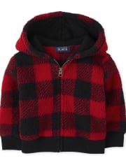 Toddler Boys Buffalo Plaid Sherpa Cozy Zip Up Hoodie