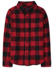 Boys Long Sleeve Buffalo Plaid Flannel Button Down Shirt | The