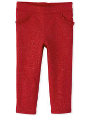 Baby And Toddler Girls Glitter Ruffle French Terry Jeggings