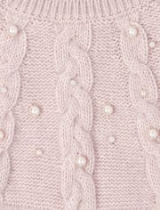 Girls Faux Pearl Cable Knit Sweater Dress