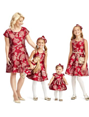 Womens Mommy And Me Metallic Rose Jacquard Matching Dress