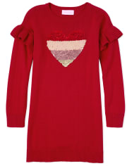 Girls Heart Ruffle Sweater Dress