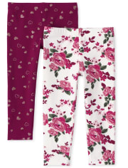 Paquete de 2 calzas con purpurina floral para niñas pequeñas