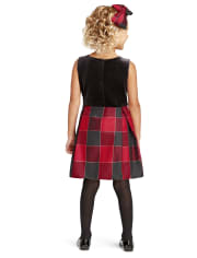 Vestido de punto a tejido a juego con cuadros de búfalo de terciopelo para niñas pequeñas Mami y yo