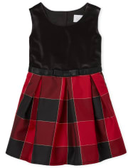 Vestido de punto a tejido a juego con cuadros de búfalo de terciopelo para niñas pequeñas Mami y yo
