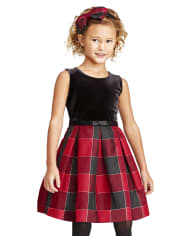 Vestido de punto a tejido a juego con cuadros de búfalo de terciopelo para niñas pequeñas Mami y yo
