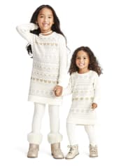 Baby And Toddler Girls Metallic Fairisle Sweater Dress