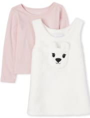 Toddler Girls Bear Sherpa Skirtall Outfit Set