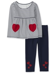 Toddler Girls Heart Striped Outfit Set