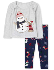 Toddler Girls Snowman And Dog Outfit Set