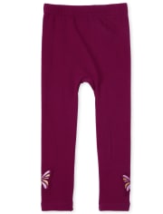 Leggings con forro polar de mariposa para niñas pequeñas