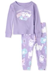Baby And Toddler Girls Glow Animals Snug Fit Cotton Pajamas