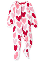 Baby And Toddler Girls Hearts Snug Fit Cotton One Piece Pajamas