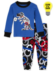Baby And Toddler Boys Glow Dino Robot Snug Fit Cotton Pajamas