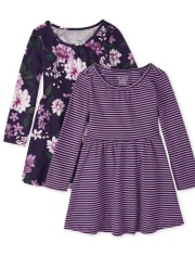 Toddler Girls Floral Striped Everyday Dress 2-Pack