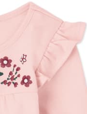 Conjunto de atuendo floral con estampado de hojaldre para niñas pequeñas