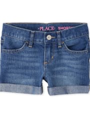Shorts cortos de mezclilla con puños enrollados para niñas