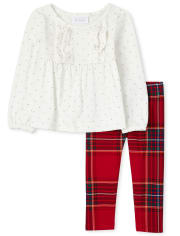Toddler Girls Ruffle And Plaid Outfit Set