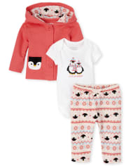 Baby Girls Penguin 3-Piece Playwear Set