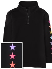 Girls Rainbow Star Half Zip Mock Neck Pullover
