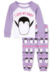 Pijamas de algodón ajustados Penguin Love para bebés y niñas pequeñas