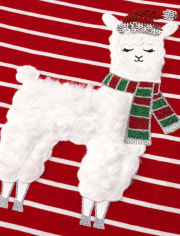 Girls Faux Fur Christmas Llama Striped Top