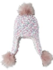 Girls Rainbow Faux Fur Pom Pom Hat