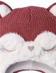 Conjunto de gorro y manoplas de zorro para niñas pequeñas
