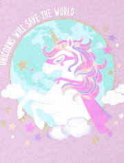 Camiseta estampada de superhéroe unicornio para niñas