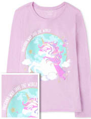 Camiseta estampada de superhéroe unicornio para niñas