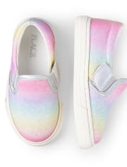 Toddler Girls Glitter Rainbow Ombre Slip On Sneakers