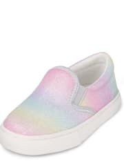 Toddler Girls Glitter Rainbow Ombre Slip On Sneakers
