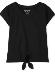T-shirt basique à superposition noué sur le devant pour bébé et toute-petite fille