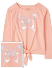 Girls Butterfly Tie Front Top