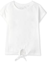Camiseta básica a capas con lazo en la parte delantera para niñas