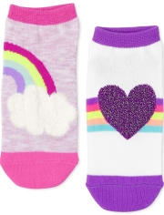 Calcetines tobilleros con forma de corazón arcoíris para niña, paquete de 6
