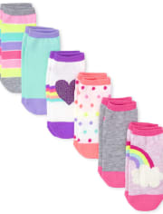 Calcetines tobilleros con forma de corazón arcoíris para niña, paquete de 6